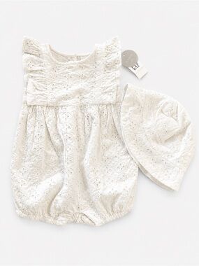 NWT Baby Gap Eyelet Bubble Romper & Sun Hat Set 3-6 Months White